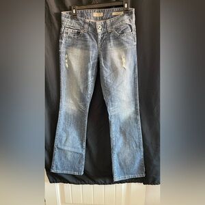 Guess Women's Faded Blue Distressed Bootcut Jeans